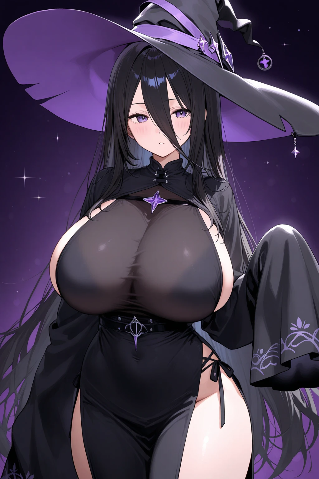 anime girl in purple dress and hat with big breast, wlop and sakimichan, ayaka genshin impact, seductive anime girl, extremely detailed artgerm, range murata and artgerm, flirty anime witch casting magic, detailed digital anime art, guweiz, artgerm. anime illustration, wlop and artgerm