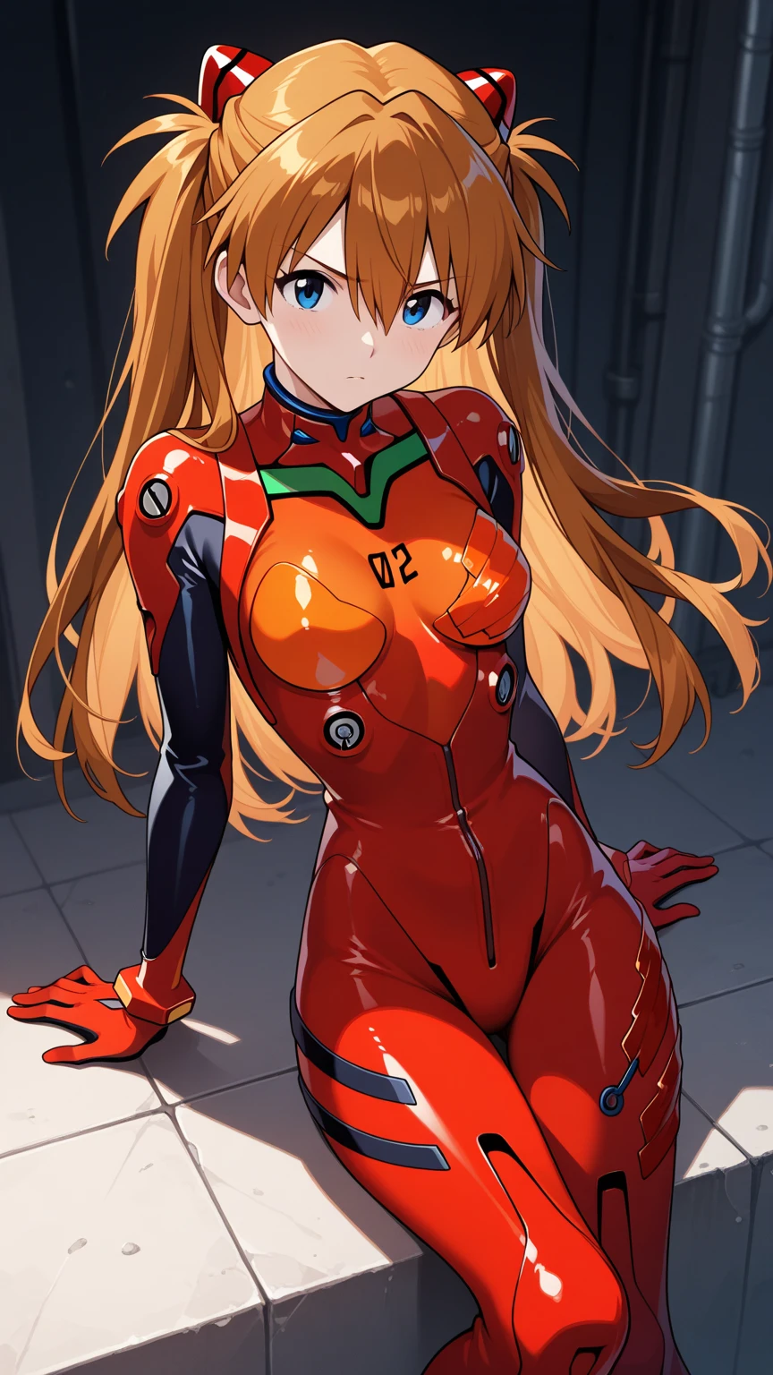 asukalangley, asuka langley soryu, (souryuu asuka langley:1.2), long hair, bangs, blue eyes, brown hair, hair ornament, BREAK bodysuit, pilot suit, plugsuit, (red bodysuit:1.5), interface headset, BREAK outdoors, city, sky, clouds, sun, BREAK looking at viewer, (cowboy shot:1.5), BREAK (masterpiece:1.2), best quality, high resolution, unity 8k wallpaper, (illustration:0.8), (beautiful detailed eyes:1.6), extremely detailed face, perfect lighting, extremely detailed CG, (perfect hands, perfect anatomy), big breasts, 1 girl、Blushing cheeks、shyly smile、optic、large full breasts、hair pin、a necklace、piercings、Crawling on all fours on the bed、depth of fields、lickling lips、Tongue licking、Glossy reddish-brown shorthair、Black eyes、clavicle、Beautiful fingers、Hourglass body, Big round breasts, large breasts, nipples shot, lift breasts, breasts lift, Naked women, open legs, hip lift:1.5, lift hip:1.4, Make up, eye shadow:1.2,