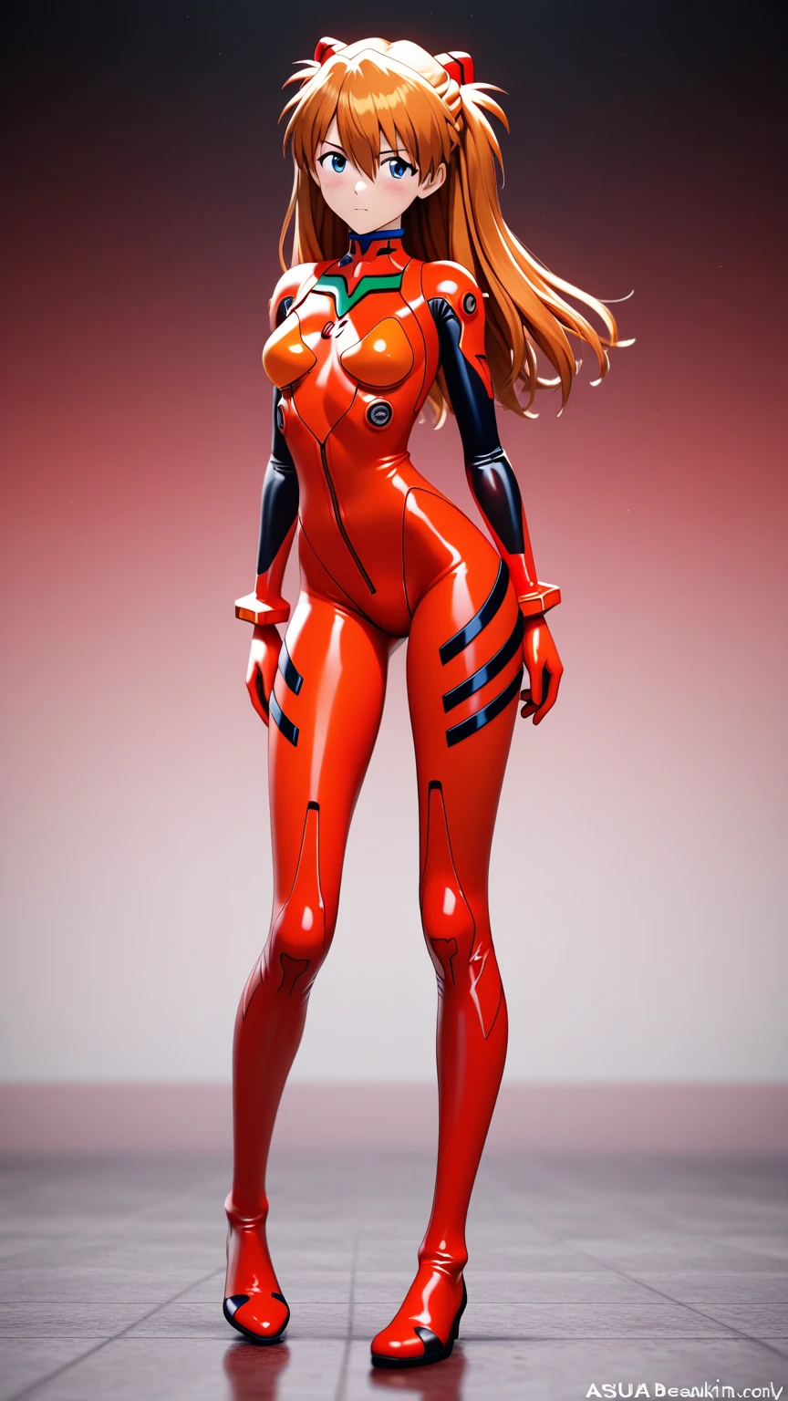 (Masterpiece: 1.21, Maximum Quality: 1.331, Photo Level), Evangelion, Asuka, Red Tights, Yellow Hair, Green Eyes, Delicate Face, (Dynamic Stance: 1.2), Relaxed Posture. Sonrisa.