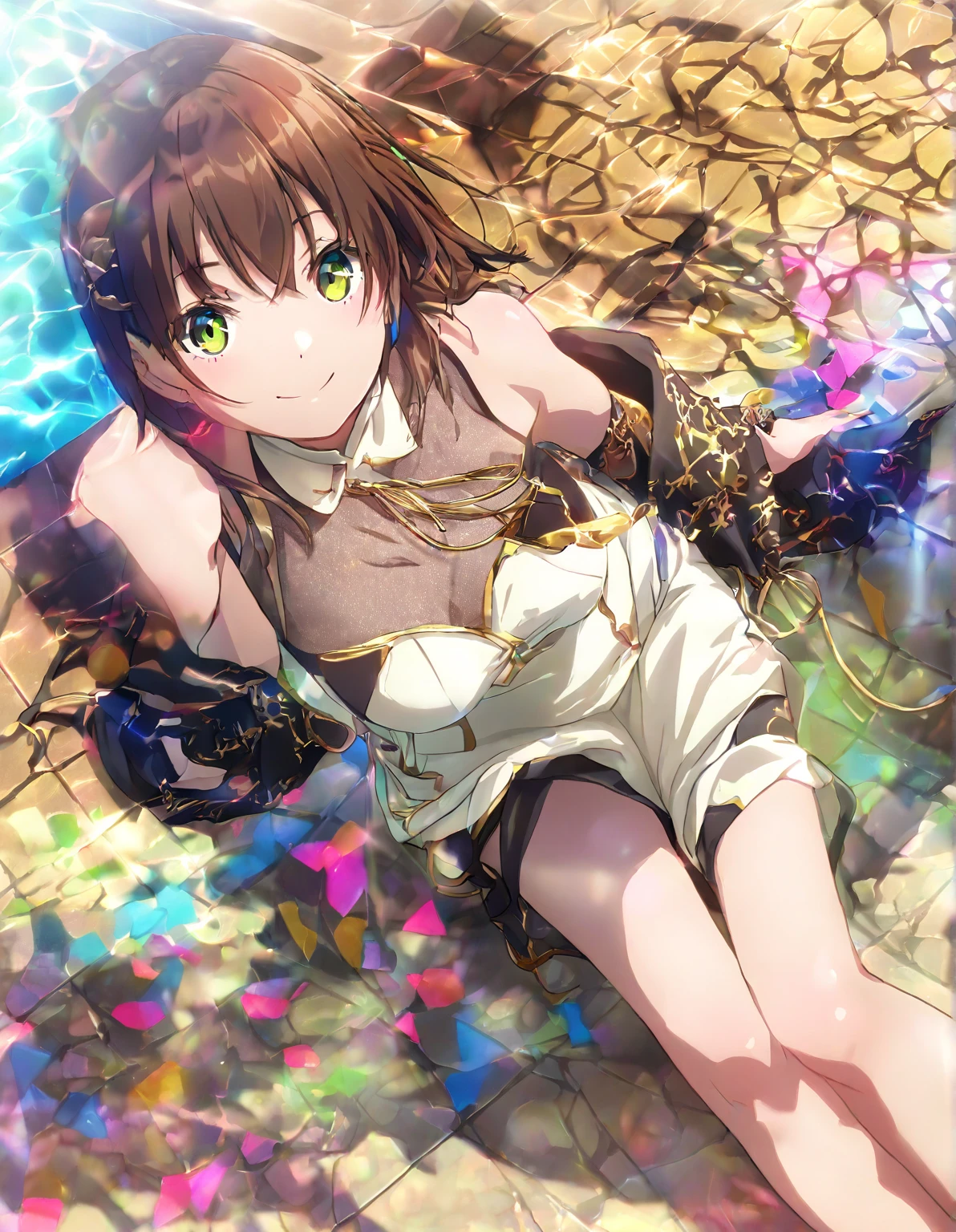 Homura (character), homura from senran kagura, dark brown hairs, tanned skin, long ponytail hairs, white ribbon, hands on hips , wearing small bra, big breasts, tight bra , tight panties , sharp smile , (dark green eyes), hands on hip, hands on add, portrait shot, upper body shot, face focus, closeup shot, only upper body shot, BREAK indoors, office, BREAK looking at viewer, BREAK (masterpiece:1.2), best quality, high resolution, unity 8k wallpaper, (illustration:0.8), (beautiful detailed eyes:1.6), extremely detailed face, perfect lighting, extremely detailed CG, (perfect hands, perfect anatomy),