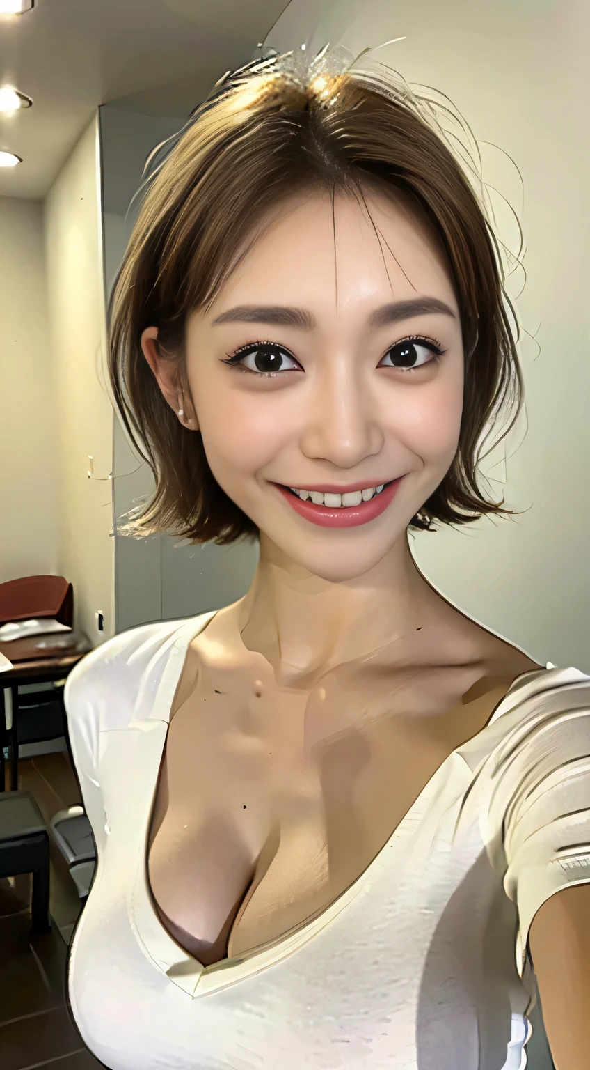 (photoRealstic:1.4)、(hyper realisitic:1.4)、(realisitic:1.3)、(Smooth lighting:1.05)、(Improved cinematic lighting:0.9)、32k,1 girl、Realistic lighting,raytrace,(japanes:1.2),Detailed eyes, Double eyelid,16 years old,Short Bob,(Curvaceous body:1.5),(big breasts :1.8),(smile:1.5),(nipple:1),(Breastfeeding:1.5),(Close-up:1.6),Ceiling in the room,nsfw,(Fisheye Lens:1.2),(Angle looking up from below:1.2),(looking at the camera:1)