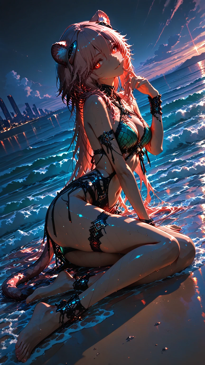 Giantess appears from underwater in front of a giant cruise ship, the cruise ship looks very small in front of her because it is giant, she is naked, she has red hair and white skin, she has small breasts but very sexy legs and her body is very curvy. Goddess, Attack, giant, cruise ship, full naked, sexy, hot, ocean, in middle of the ocean, without buildings, High quality, Red hair, hottest, tall girl, sexy legs, monster girl, cruise ship, giant cruise, attacking, evil, mad, without clothes, hentai, xxx