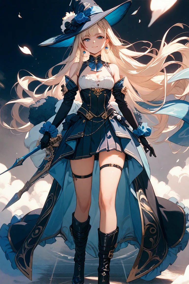 blue theme, masterpiece, magical girl, (impossible clothes:1.5), microskirt, (scenery:1.1), skin tight, , blond hair, , bangs, green eyes, (ulzzang-6500-v1.1:0.9), medium breasts, breasts, thigh gap, hair ornament, , outgoing,glowing_crystals,flowing,witch,Magnetic_personality,Magical_landscapes,blood_stains,moe