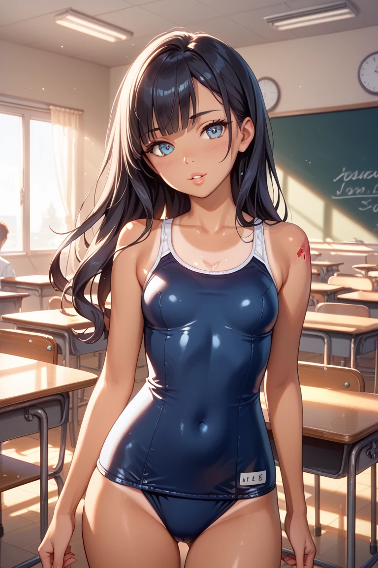 top-quality、Full limbs、complete fingers、Slender beauty、ssmile、Wearing a white school swimsuit、White water、knee high、dress room、Locker Room