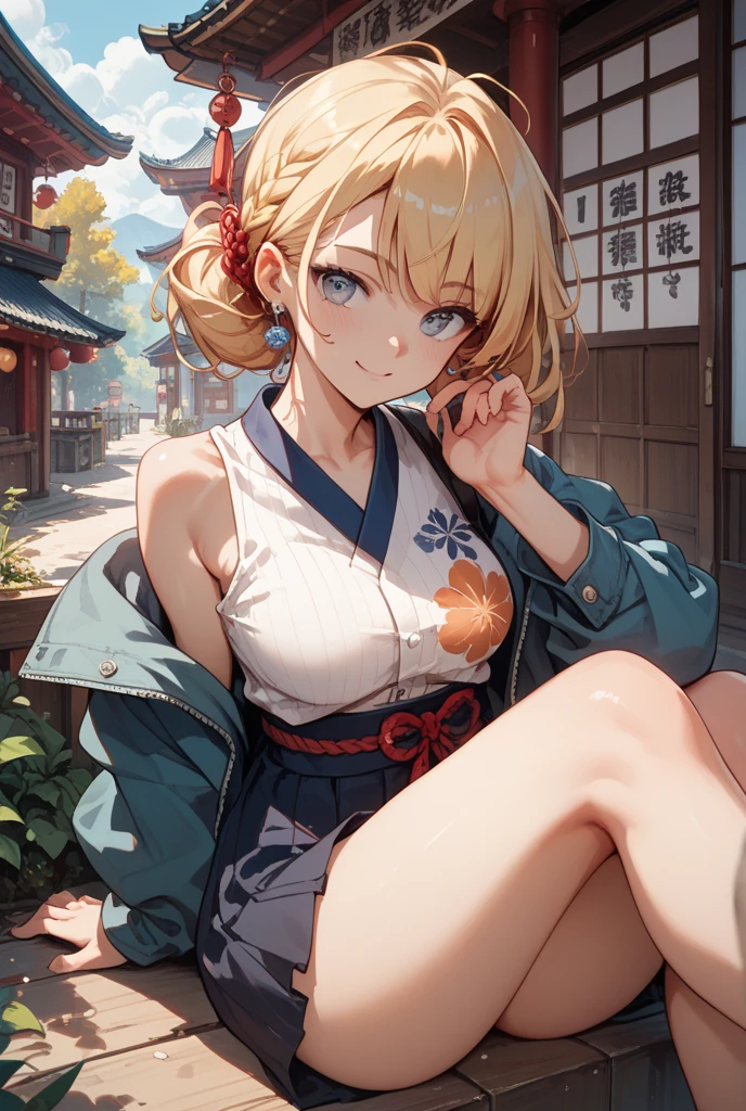 masutepiece, Best Quality,hair flower sketch, flower, Hair Ornament, 1girl in, Animal ears, Blue eyes, white blossoms, Long hair, Solo, Black footwear, Looking at Viewer, blush, Long sleeves, animal ear fluff, Blue hair, Parted lips, Bangs, Komono, Full body, extra ear, Hair intake, Shorts, sash, all-fours, Kimono, hair between eye, Fox ears, shoes,masterpiece, super fine illustration, best quality, light particles, ultra-detailed, 8K wallpaper, (bright colors:1.2), solo, ((a little girl)), big breasts, (blonde hair), disheveled hair, short hair, twintail, two side up hair, scrunchie, curly hair, shiny hair, shiny skin, (wearing pale pink and white horizontal striped dress, short sleeve), (frilled miniskirt), (white legwear), ((horizontal striped panty)), (beautiful green eyes, shiny eyes, big eyes), affectionate smile, seductive smile, closed mouth, blush cheeks, (naughty room), (pink bed), (pink pillows), (pink curtain), looking back, get down all fours, nsfw, sunlight, shadow,