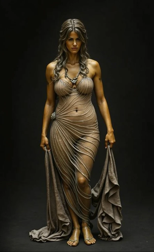 NSFW (nude) (Lara Croft, large breasts, landing strip pubic hair), full body, standing atop ancient ruins in the jungle
