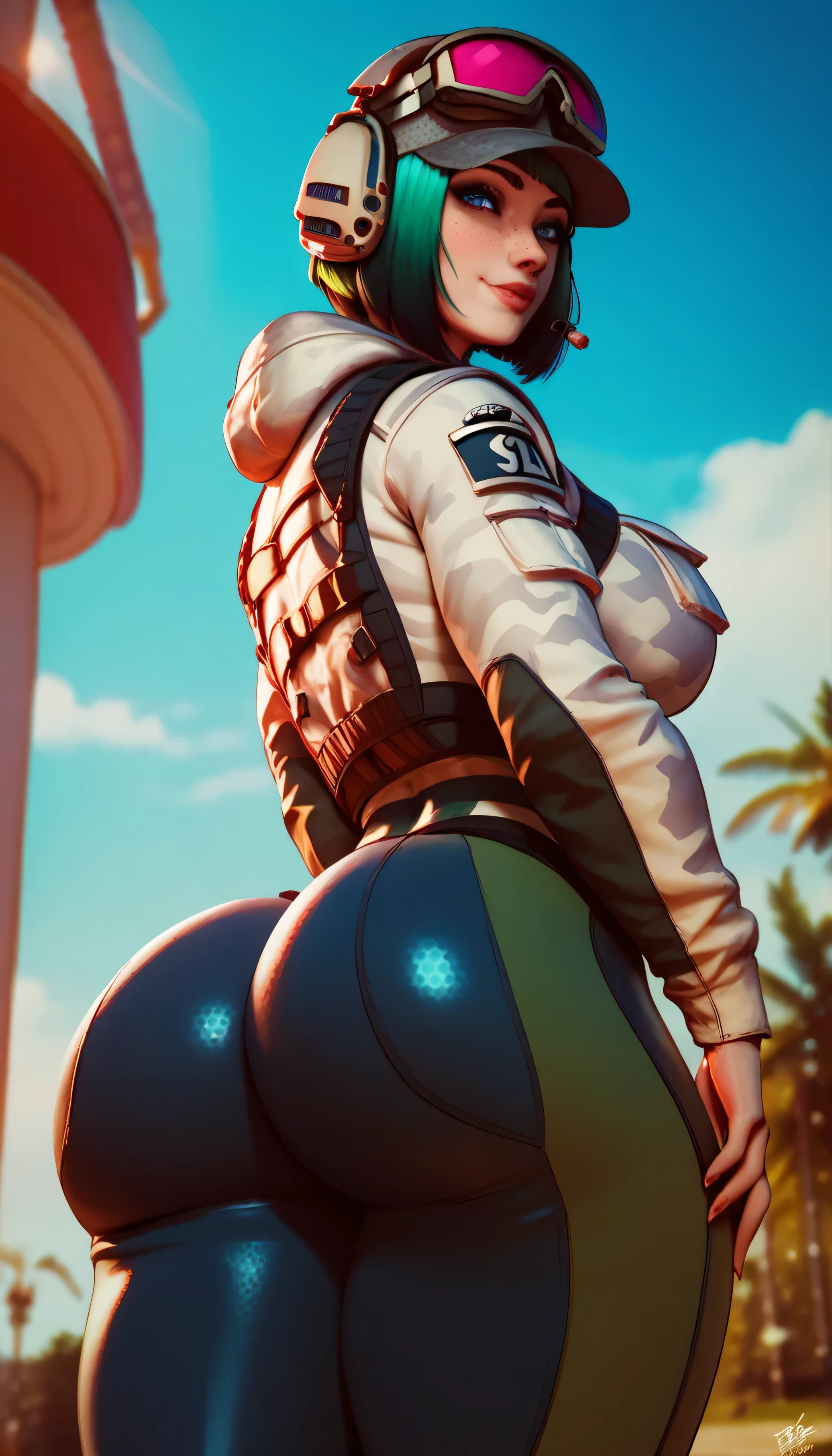 (8K、ultra high resolution、highest quality、masterpiece、realistic、ultra high resolution:1.2)、High-definition RAW color photo、professional photos、 (whole body:0.8)、(realistic、photo realistic、motion blur:1.2)、(big breasts、Always have a firm butt、beautiful butt、big ass、toned body:1.2)、((Always colorful and very shiny mountain bike racing uniform、A beautiful Lara Croft always rides her bicycle dynamically:1.3))(Straddle the saddle(saddle with white dildo、insert white dildo in pussy) Copeous amounts of love juice dripping down the dildo. Bright colors、vivid lighting、scenic downtown:1.2)(natural skin texture、fine skin、hyper realism、intricate details、Depth of the bounds written、adult woman、(masterpiece、highest quality、high detail))、smile happily、Big eyes、Clear double eyelids、perfect face、small face(look at the viewer、eye highlights、lip gloss have short black bob、Helmet)