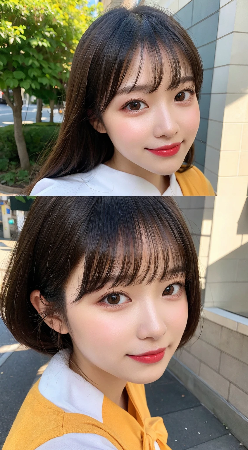 ((((big laughing)))), high-level image quality、20 year old Korean girl photo, raw, cute face, ((Portrait)), ((Detailed face:1.2)), ((A detailed face Characterized by fine skin), pale skin, , (cold color), moist, moist, reflector stay piece) (perfectly proportions)(photos realistic)(Best Quality) photographed in a Canon EOS R5, 50mm Lens,(8K), very long upper eyelashes、Very long lower eyelashes、Detailed lashes、Curled eyelashes、eyelash perm、Beautiful lashes, Glamorous makeup、Natural eyes、Oku Duplex、very beautiful eyelashes