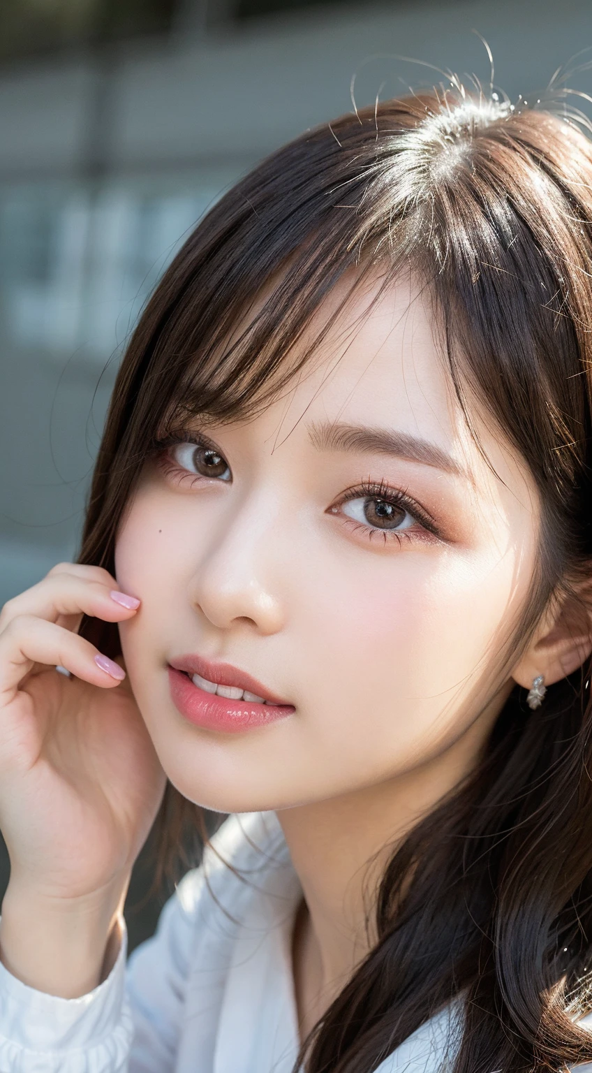 masterpiece:1.3), (8K, Realistic, RAW Photos, Best image quality: 1.4), Japanese Girls、Baby Face(Random Hairstyles:1.2)、Highly detailed face、Attention to detail、double eyelid、Beautiful woman:1.4、Light brown hair、Highest quality、masterpiece、Ultra-high resolution、(Realistic:1.4)、Smile with professional lighting and attention to detail、Loose、thin、short hair、Deadly position、sexy、