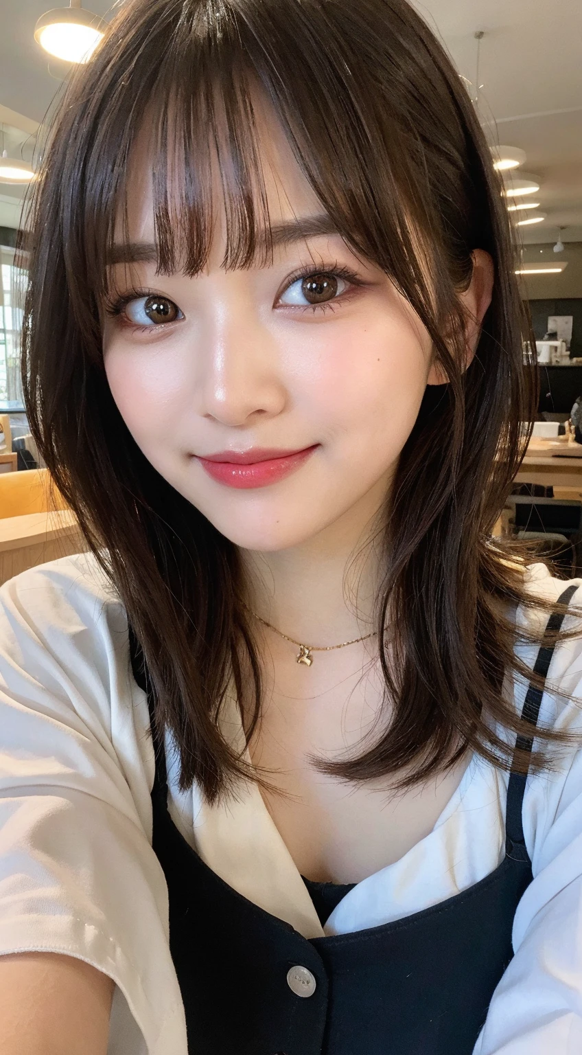 Bangs are styled to fall over the forehead,He has a gentle expression.、She was smiling slightly and had a slight blush on her cheeks.