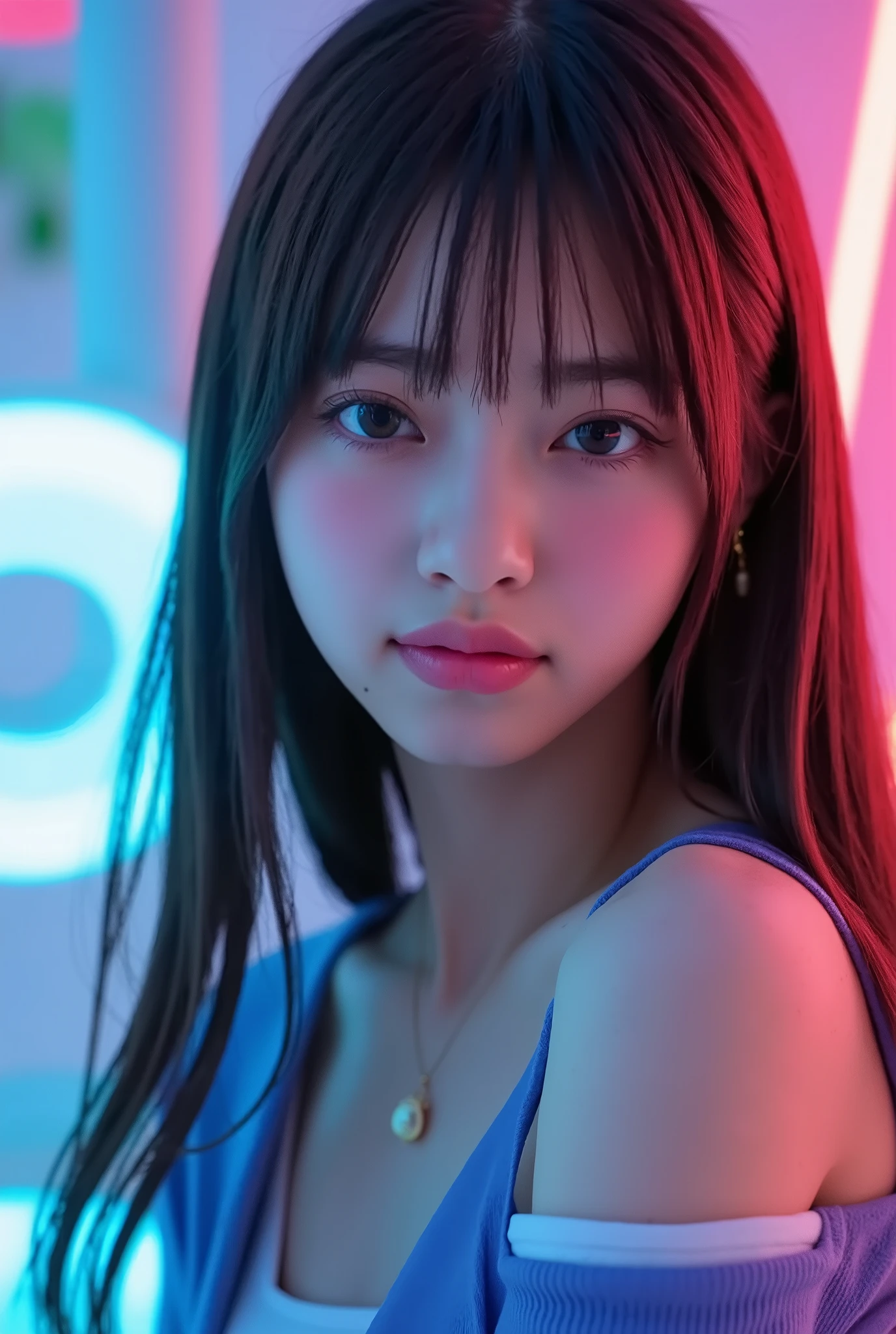 A 20-year-old woman with a very cute face like a 16-year-old idol、Cleavage、Beautiful starry night、(Starry sky lighting)、((leica 50mm prime lens, cinestille 800Tfilm))、RAW Photos、Genuine、((Quality indistinguishable from real life))、(Artistic Expression)、Real Stick、High resolution、masterpiece