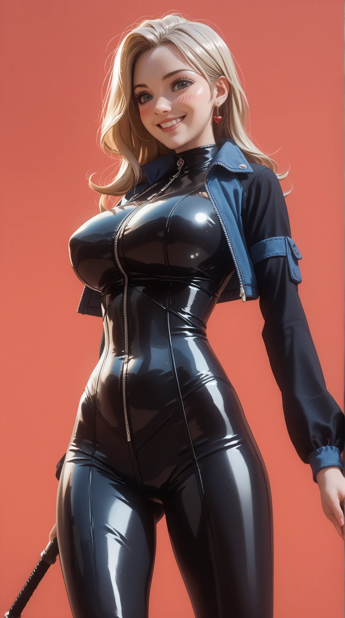((best quality)),((masterpiece)),(detailed),(realistic:1.2),ultra high res,Highly detailed,beautiful detailed eyes,1girl,Perfect female body,solo,awardwinning,cityscape,skyline,Bustling city,blonde hair,summer,leather pants,