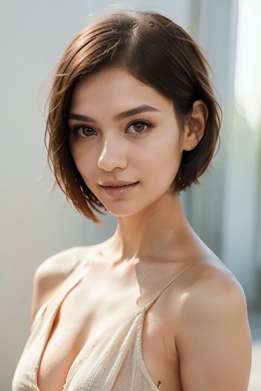 girl, european, young, very detailed, photorealistic, black hair, light brown eyes, soft makeup, soft lighting, highly detailed skin, natural wavy short hair, raw photo, 8k uhd, film grain, dslr, wears unicolor underwear, canon, kodak, f22, 50mm, depth depth of field, body shot