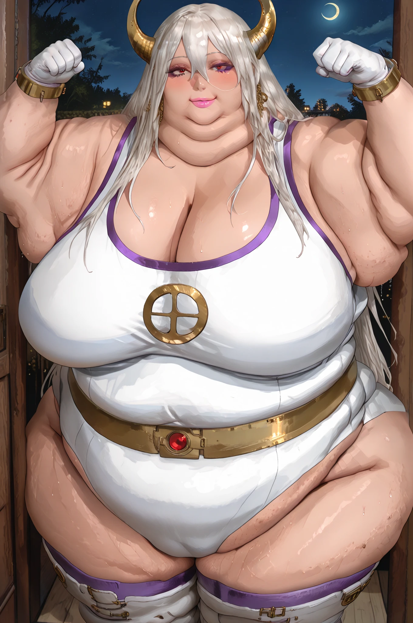 Best quality, 12K, tinkaton, pink skin, muscular, massive round fake breasts, wide hips, thick thighs, topless, pussy.