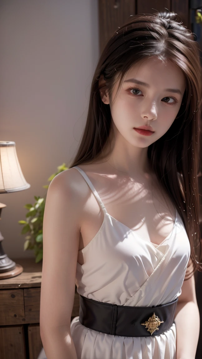 (((best quality))), (((ultra detailed))), (((masterpiece))), illustration,a beautiful girl,solo,slim,thin,(shiny skin:1.5),messy hair,shoulder length straight bob hair,Dark Circles,Eyes bloodshot,(sad expression:1.3),flat chest,sitting on the bed,in a bedroom,(see through gauze nightgown:1.3), deep in thought, dimly lit room, soft glow of a digital clock, dark curtains, seclusion and introspection, disheveled hair, shadowed eyes, sleeplessness, delicate features, fragile beauty, pale skin, rouge on cheeks, heavy atmosphere, silence, soft hum of a refrigerator, woman's expression of deep contemplation, searching eyes, capturing the essence of struggle, vulnerability,(dark night scene:1.3),spread legs apart,arms behind back