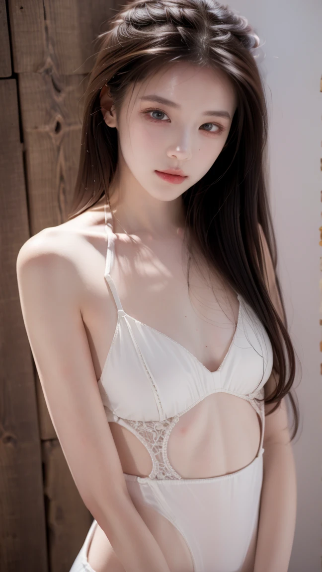 The ultra -The high-definition、top-quality、8K picture quality、1 girl、Very sexy body、A slender、nudde、The face of the golden ratio、The body of the golden ratio、Big chest looking directly at the camera、sexy facial expression、Coquettish smile、skin gloss、big eye、Highlights in the eyes、Distinct double eyelids、Lashes、long neck、Beautiful short hair、Glossy dark black hair、bangss、with a pure white background、Nothing background、Shoulder buttons、Put your ears out、Beautiful collarbone、Beautiful belly button、Oil for the skin、is standing、full body Esbian