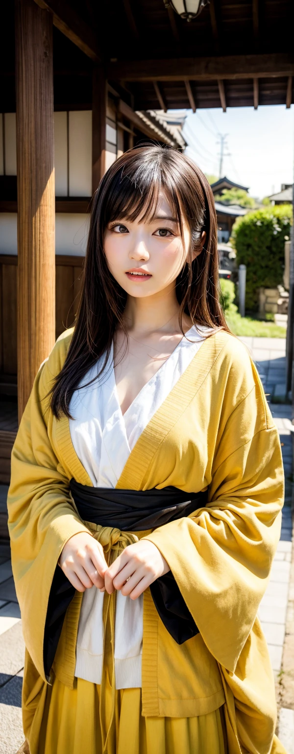 Tabletop, highest quality, Realistic, In detail, High resolution, 8k wallpaper,Perfect dynamic composition, Beautiful details, Medium Hair,Random sexy poses、Beautiful Japanese Kimono:Japanese pattern)、Beautiful breasts、Laughter、Open your mouth、Kyoto at Night、Beautiful Japanese Woman、Age 25、(Beautiful Eyes:1.4)、Adult Beauty、Realistic portraits、Beauty Painting、