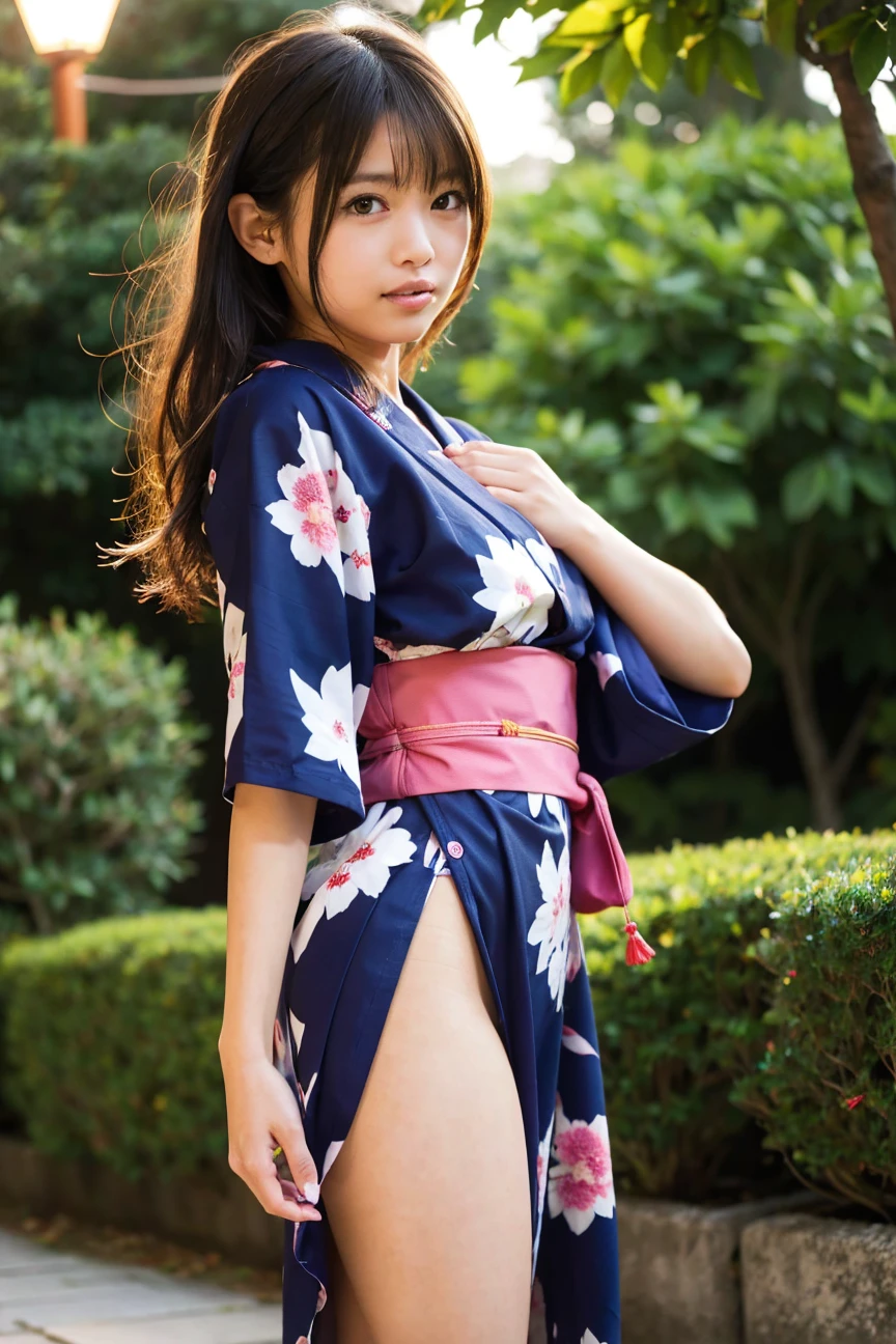 Pure Japanese yukata girl, panty, dazzling sunlight, sweet temptation, 