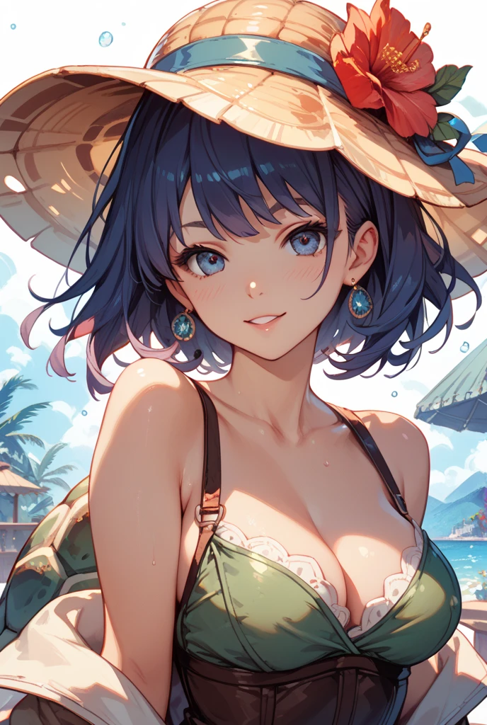 (Highest quality:1.4、masterpiece:1.4、Super detailed:1.4、8K:1.4)、((((1 person、Surprised expression、sit、Outdoor café terrace、coastal、juice、table、Sandy Beach、juiceのグラスを持つ、Plain Bikini、The depth of the written world、Very soft boobs、Big eyes、Very cute face))))、F cup bust、Medium breast、Underboob