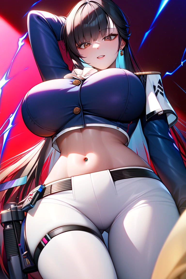 (Masterpiece:1.3),(Very detailed:1.3),(high resolution:1.1),Best Quality,ultra-detail,1 girl,Alone,jelobaiken,Breasts enormes,Amputated,amputee,one arm,eye patch,eye patch,one-eyed,black jacket,black kimono,open clothing,japanese clothes,Wad of bills,Breasts, Breasts, huge breats, pink hair, pink fur, sexy, socks, stockings, hood, hood
