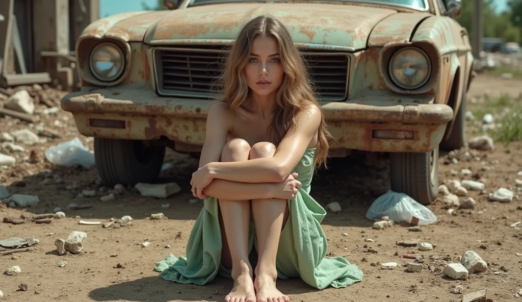 (Masterpiece: 1.3), (8k, Photorealistic, Photo RAW, Best quality: 1.4), (UHD), (Ultra high realism), (Ultra high definition), (Ultra high detail), (Increase contrast), (Increase saturation), (Hyperrealistic: 1.3), (((1girl:1.3))), A pretty woman, ((20 years old)), with a perfect figure: 1. 4, Cute face, Beautiful face, (Realistic face), (first_person_view), solo_full body,long-focus, ((seductive smile)), Beautiful hairstyle, Realistic bright blue eyes, Beautiful details, (Realistic skin), Attractive, Ultra high definition, Ultra realistic, Very detailed, (Large breasts: 1.3), (Cleavage: 0.8), Caucasian light skinned woman with freckles, ((Pose: Standing by car door ((Plymouth Belvedere Convertible)), with one hand on waist and the other holding sunglasses. Legs crossed and looking defiantly straight ahead, the background is a panoramic view of meadows at sunset. (Wavy blonde hair, large breasts: 1.3), (Cleavage), She wears large, showy silver earrings. Makeup highlighting cheekbones and crimson lips, ((Slim figure: 1.2)), (Toned waist), firm and curvaceous buttocks, ((body measurements: 1.68 meters tall and the ratio of bust, weight and waist and hip measurements 99 x 63 x 91 cm)), ((plunging neckline)), ((Short floral print strapless dress, cream flat sandals, large round sunglasses)), shot with 24-70mm f/2. 8E ED for wide angle and high sharpness, photorealistic, 4k, 8k, HQ, (film grain: 1.3), 8k UHD, DSLR, soft lighting, high quality, HDRI, Nikon D850.
