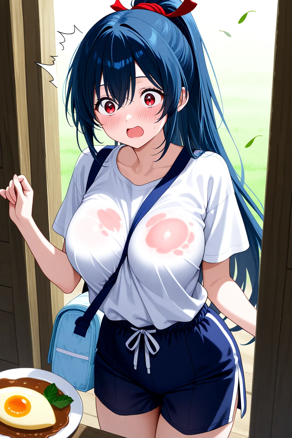 mastute piece,Best Quality,insanely detailed,8k cg,nsfw,
shoot upper body,(body in front:1.1),
1girl,standing,looking at viewer,Proudly、(upright:1.3),(school gymwear),
break,blush,shy,(trembling:1.2),break,(Blue Hair),(large breasts),Short:1.2、(open mouth:0.9),(outdoor sports field),