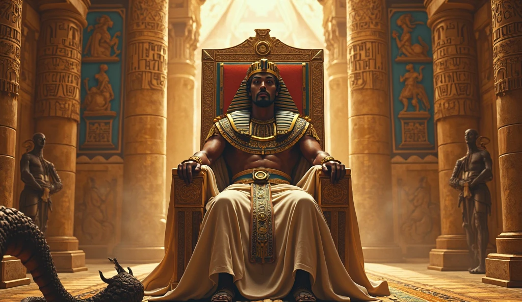 Create a photo of a pharaoh sitting on a gamer throne