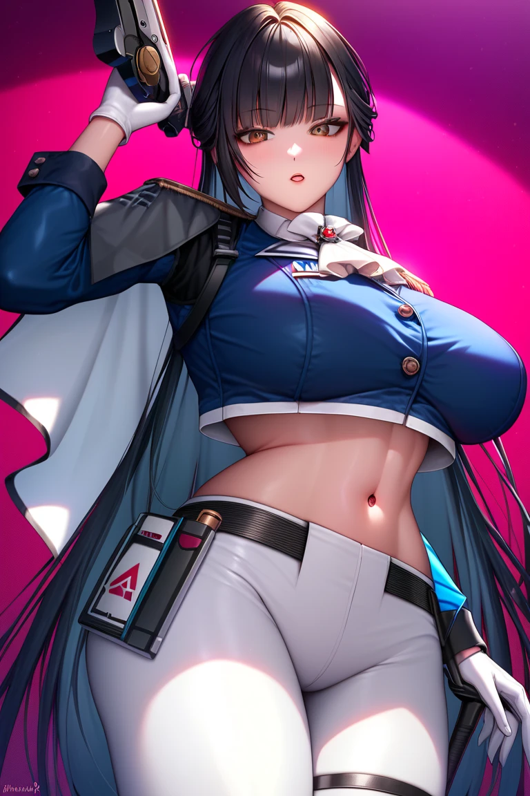 handjob,penis,1 boy,spolicewoman,(Holding handcuff),(highest quality:1.4),unreal engine,masterpiece,super resolution, very detailed, 1 woman,big breasts, waist, thin, open mouth,(muscular:0.8) ,(light blue long hair:1.1),aroused,purple eyes ,light smile,Shorts, (happy:1.3),belly button exposed,in the bedroom