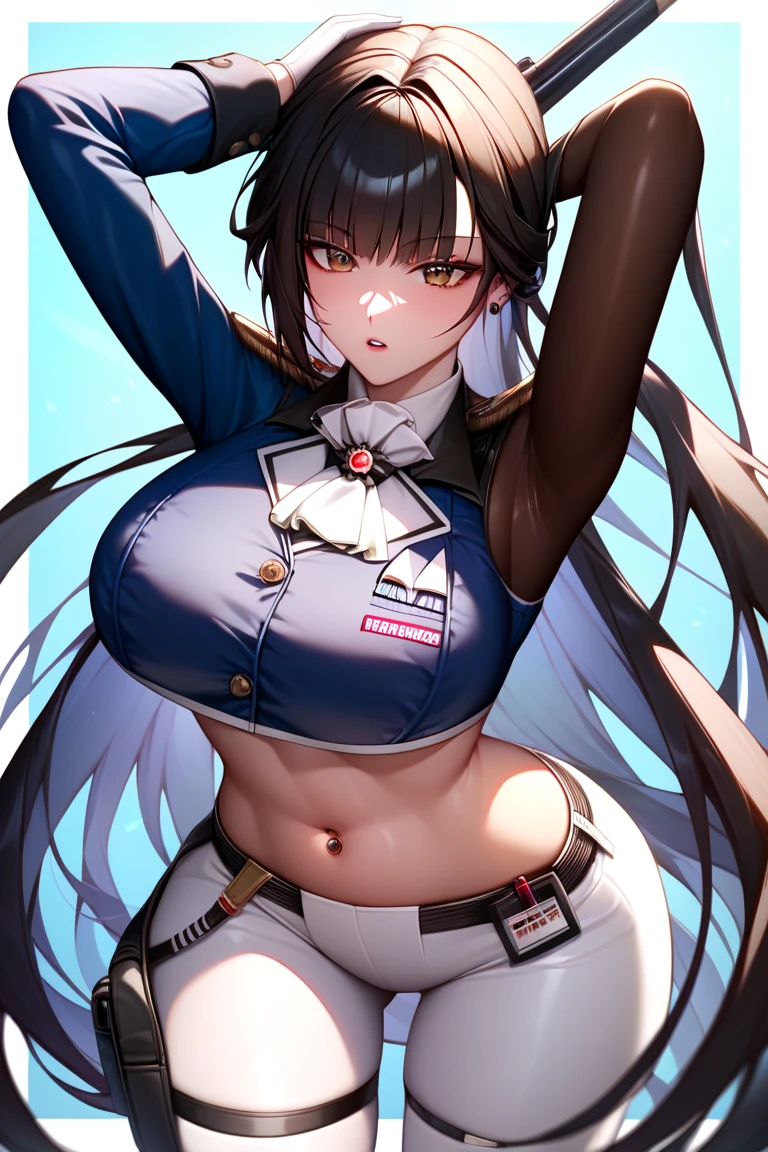 bikini, breast, purple eyes, fox ears, military cap, long black hair, (detailed hands and fingers:1.2)