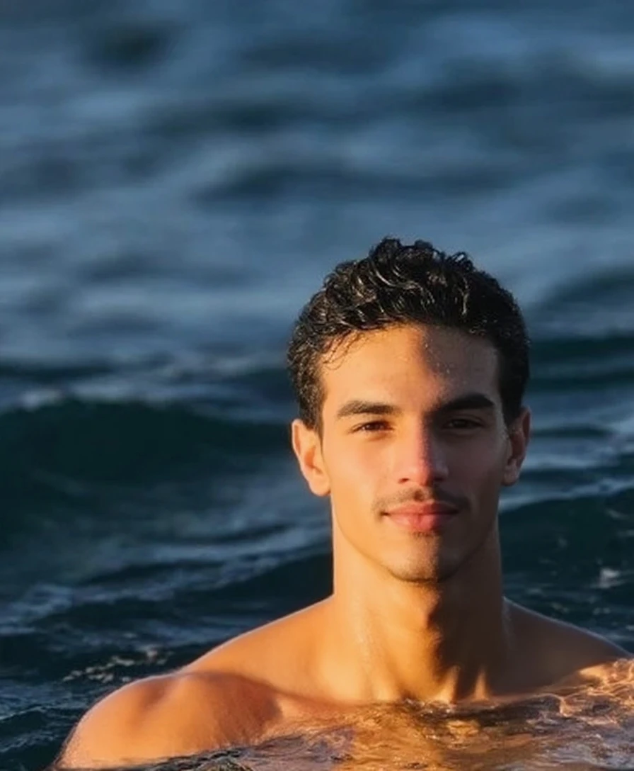 good looking　male　Black Hair　Mushroom cut　swimming
