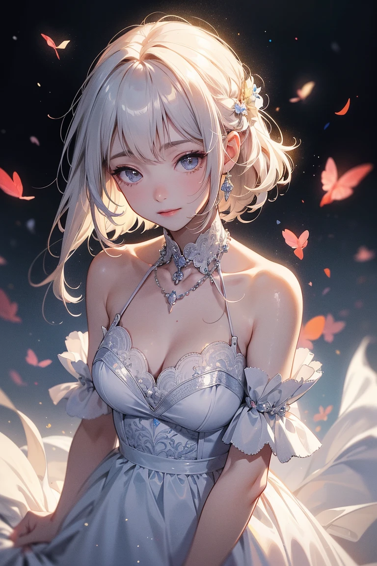 (sexy photo:1.1, in blue marine:1.5), Masterpiece, best quality, (very detailed CG unity 8k wallpaper), (best quality), High definition RAW color art, Animation,sculptures, (pink Marble Skin), (((Ultra detailed elegant))), Magical atmosphere, Detailed skin, Texture,(Intricately detailed, Fine detail, ultra-detail art), depth of fields, bokeh, Silky Touch, Hyper Detail, beautiful eyes, Elegant Face, (lying on pool), sparkle background, (silver hair), pastel purple, fat, embarrassing red face, shorthair, dress, フリル
