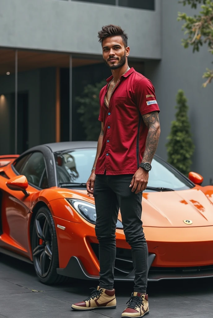 a guy with a tattoo of the little prince on his right forearm and a katana in his hand sitting on a porsche 911 gt3 rs with a very visible Notiks registration