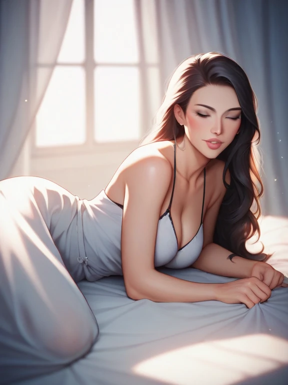Xlinda, curvy blue eyed girl with long wavy black hair and small breasts
