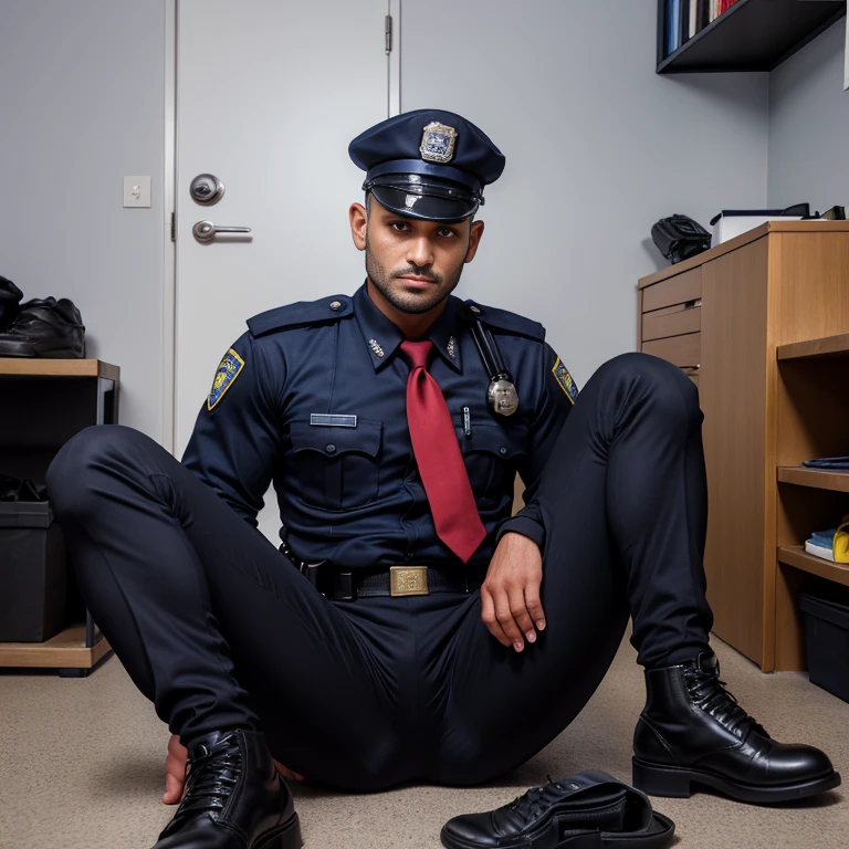 1male,((police officer costume)),muscular,((sock garters)),lying,on bed,bulgeJ8,masterpiece, best quality, epic reality , epic photorealistic , ultra realism , nsfw