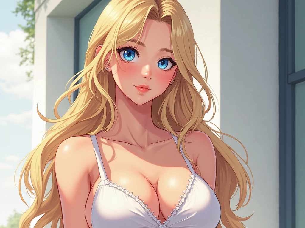  2d 8 year old with blonde hair and blue eyes and big breasts 