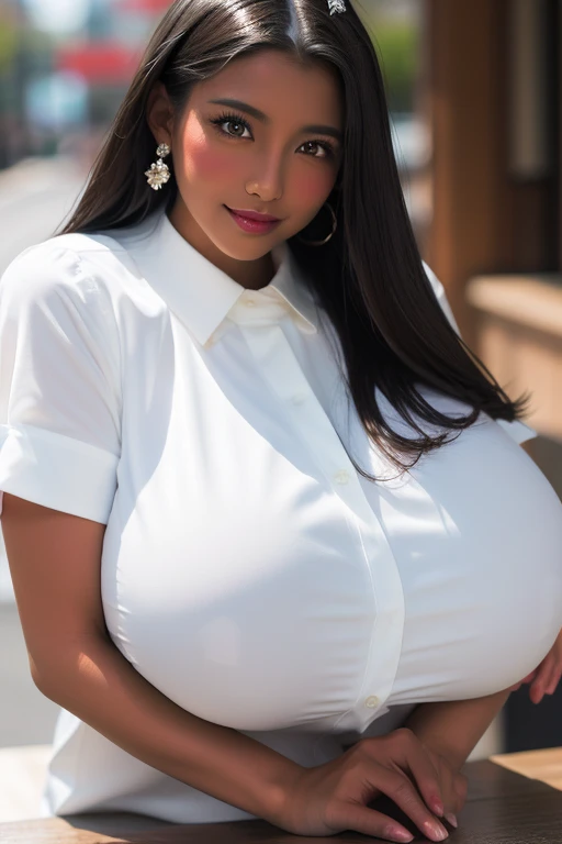 ((Nighttime - dark sky) - outside - quiet Indonesian alleyway - house garage - convertible car:1.75), ((Chinese-Indonesian:1.5)), very beautiful 40 yo fleshy Milf, slim waist, (fair complexion:1.25), very beautiful, hair with bangs tied-back in ponytail, (tight - button-down sleeveless shirt:1.55), (tight skirt - formal:1.75), (massive breasts under the shirt:1.65), (I have thick milf's arms:1.95), curvy - no muscles, (fully clothed:1.5), (stilletto), (front view - my arms behind my head:1.5), (at evening night), (overlooking by lecherous oldmen), (full-body - head to boot), anusha cleavage, busty, voluptuous, thick, curvy model body, body dents, visible lips, plump, fleshy juicy hips, glossy sweaty skin, 🤬❤❤️‍🔥💦🍑, juicy lips, plump red lips, fantasy character art, absurdres, high res, ultrasharp, 8K, professional photograph, award-winning portrait, masterpiece, high detail full-body view, symmetrical, Nikon D850, 85mm lens, f/1.8, depth of field,  