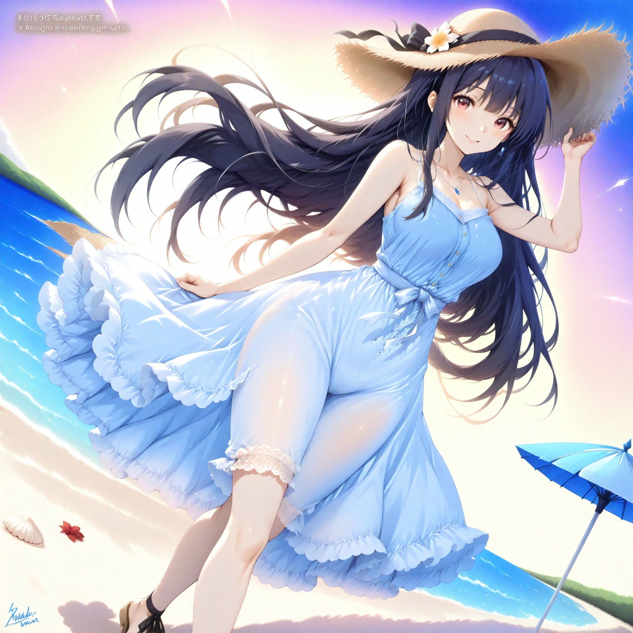 sea breezes，sandbeach，Teen girls