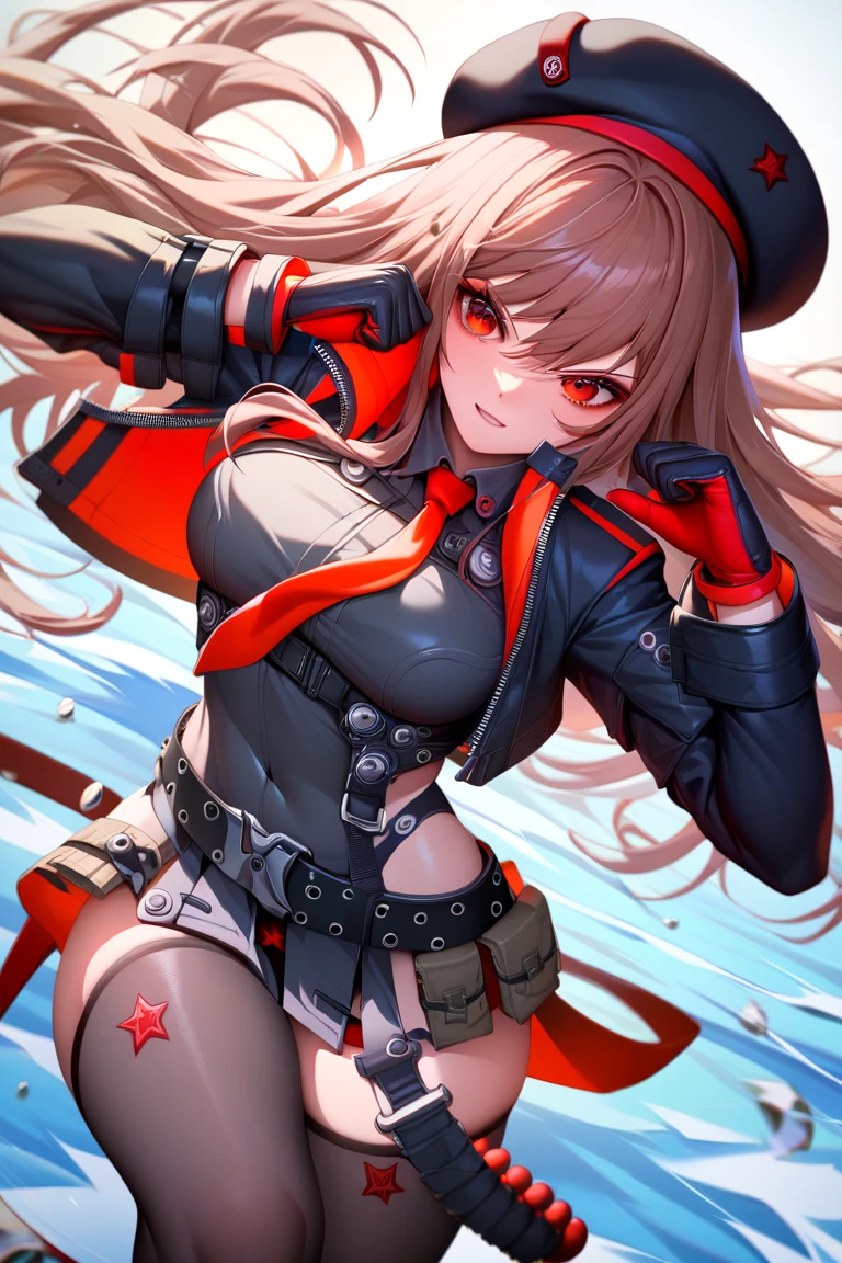 Anime Kawaii sexy Perfect Slim sensual body large breast and huge thighs, An intricate and highly detailed illustration of anime (Young girl). (work of art, Maximum quality, best qualityer, offcial art, beautiful and aesthetic:1.0), (8k, best qualityer, work of art:1.2), pretty long hair,(whole body:1.3), (breasts big:1.4), pretty long hair, high-heels, black thighighs, micro skirt, Red hair, tall girl, tupolev tu-22 bomber
