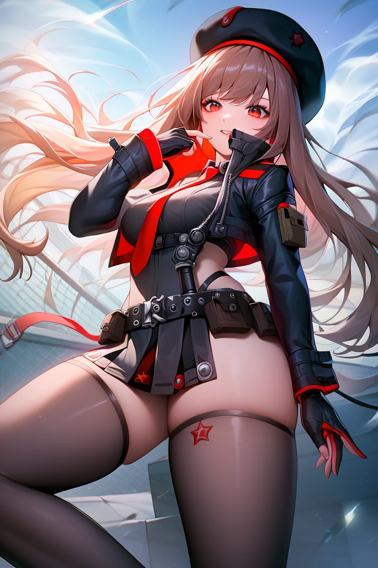 The girl holds the butt, the pistol on her left glove, the front is angled to aim a little, the AK-47 rifle across the picture, the box is inlaid with iconic's Soviet Red Star emblem, the whole scene is immersed in the atmosphere of the Soviet commander.