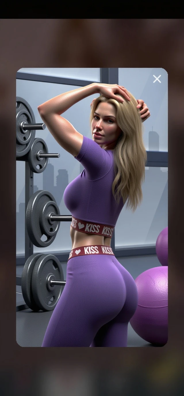 milf, blonde, delicious, Silicone breasts, Waist slender, bunda delicious, ((provocative gym clothes)).