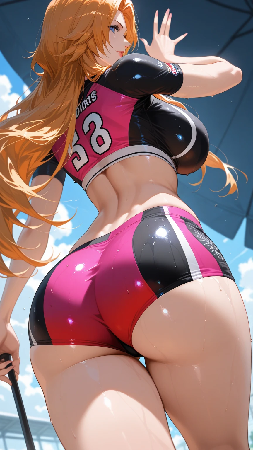 (((Perfect figure,figure,solo, White skin,(((cyberpunk,short sleeves, dolphin shorts, t-shirt, pink shorts, red shirt, , ))),(((MiaChadef, long hair, Long Straight blonde hair, brown eyeasterpiece)), high resolution, ((Best quality at best)),masterpiece,quality,Best quality,((( Exquisite facial features,Looking at the audience,There is light in the eyes,(((lol,Happy,))),smile))),(((Light and shadow,Huge breasts))),(((Looking at the camera,out door background,Lying on the ground,Look up at the camera,from above,Overlooking))))