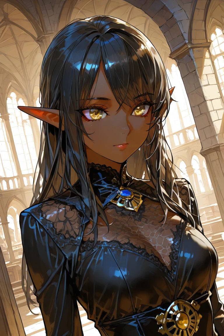 Mulher negra alta e molhada (ultra realistic) 4k, pele negra molhada (ultra realistic) 4k, olhos prateados (ultra realistic) 8k, DAMP BODY (ultra realistic) 4k, pele negra molhada (ultra realistic) 8k, HDR, NSFW (ultra realistic) 4k, in the Gothic cathedral (ultra realistic) 4k cabelo afro cacheado completo (ultra realistic) 8k, (ultra realistic) 4k, medium bust (ultra realistic) 4k, presas de vampiro (ultra realistic) 4k, mulher vampira (ultra realistic) 4k