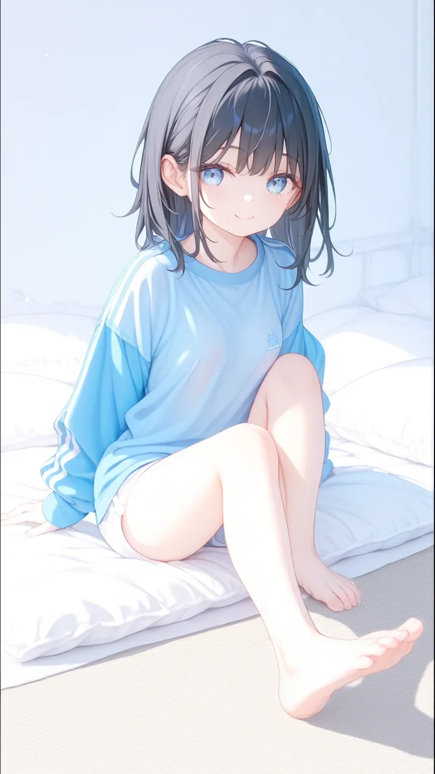 masterpiece、Highest quality、Super detailed、Perfect Human Anatomy、The position of the eyes and nose determines personality、distinct、woman、Beige underwear、blouse、Black Hair、ponytail、Dark Eyes、Are thin、Spread your legs、blush、Embarrassing、