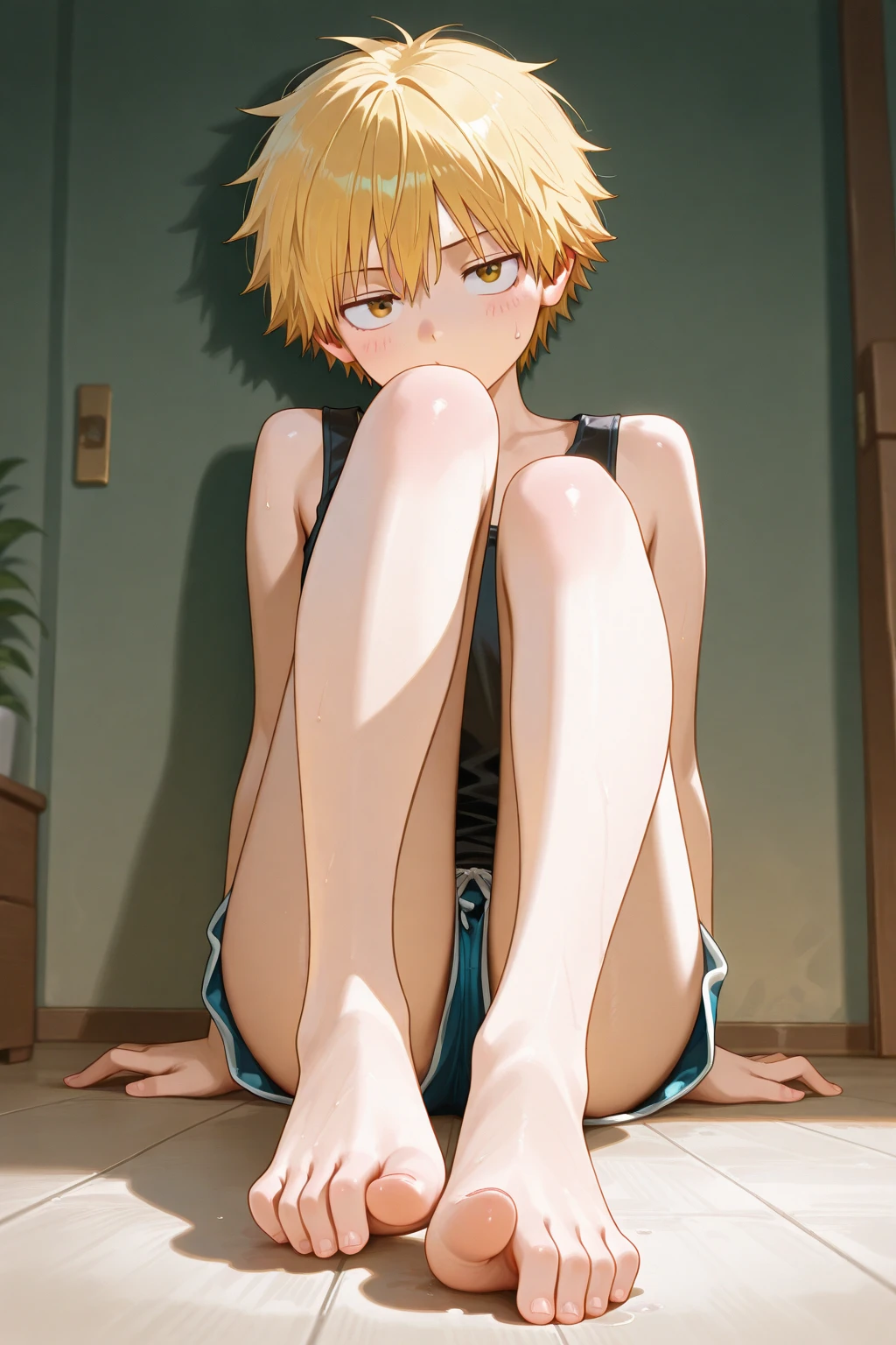 submissive Katsuki Bakugo, rape, abuse, well-built rapist, pain, crying, anal penetration, huge cock inside ass, cum on floor, in a room