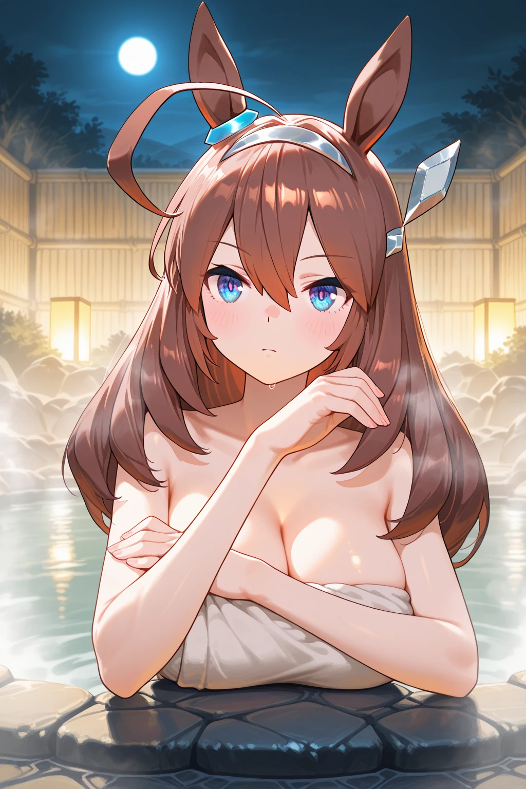(masterpiece), best quality, 4K, expressive eyes, perfect face,Mature female,1 girl (nilou,Genshin impact),nude,swimming poolbackground,medium breasts,smile seductively,nipples,wet,slim figure