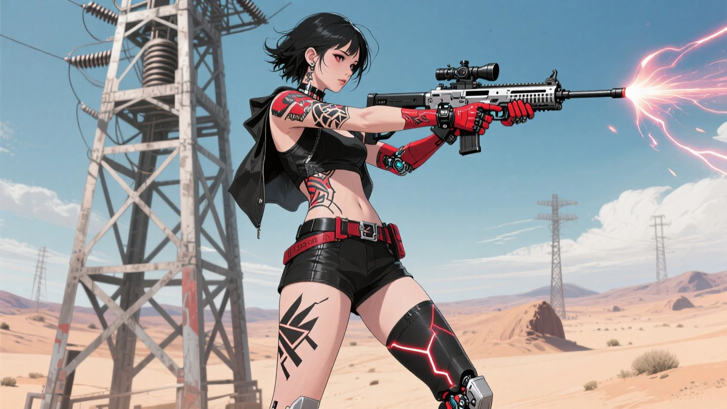 female standing flat pose, body front view wearing string bikini, black and pink microfiber bikini, gym tops, perfect slim figure, intricate details, high details, ((microfiber bikini)), the center of this full body portrait in the iconic Black Panther mask She is seen amidst her high-tech surroundings, adorned with black tattoo art and a navel piercing. The image should be a mix of digital and anime illustration, featuring a level of detail that brings the character and scene to life. Boba Fett's anatomy is athletic, capturing the essence of and soul. Inspired by Masamune Shirow, the illustration features sharp focus, smooth transitions and an underlying watercolor aesthetic. cyberpunk atmosphere.", 35 mm, medium shot, studio lighting, highly detailed, octane rendering