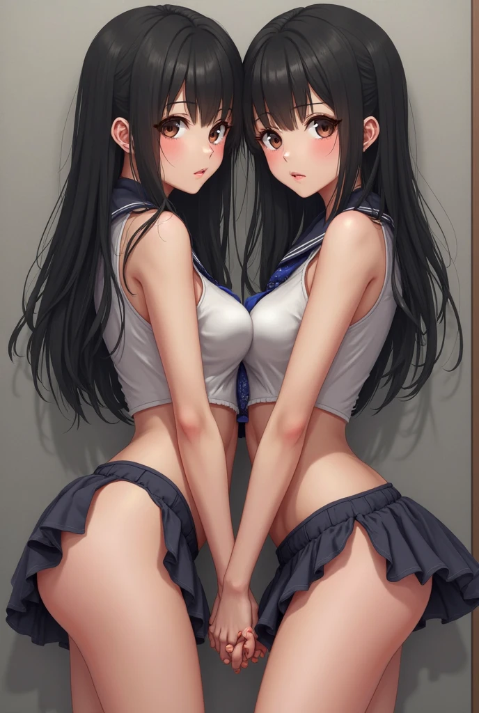 masterpiece、Highest quality、Super detailed、Perfect Human Anatomy、distinct、woman、Beige underwear、blouse、Black Hair、ponytail、Dark Eyes、Are thin、