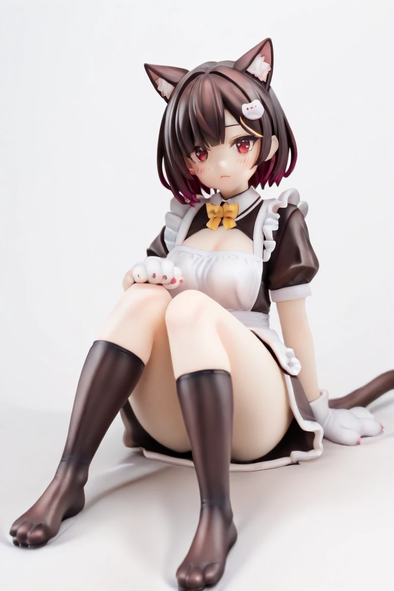 ((Masterpiece)), (High Definition:1.3), (Professional Photography), 8K, Textured skin, Cute teenage young Girl, small breast, hairless pussy, (very messy medium hair), shy and very blush, cute eyes, cute makeup, Best Quality, sitting against the wall, (in the underground concrete prison), (many drooping milk:1.3), barefoot, (exposed naked erect nipple and small breast), (exposed naked chubby body), (Spread your legs apart), 1girl, chubby body, cat ears, pale brown hair, ((heavy handcuffs)),