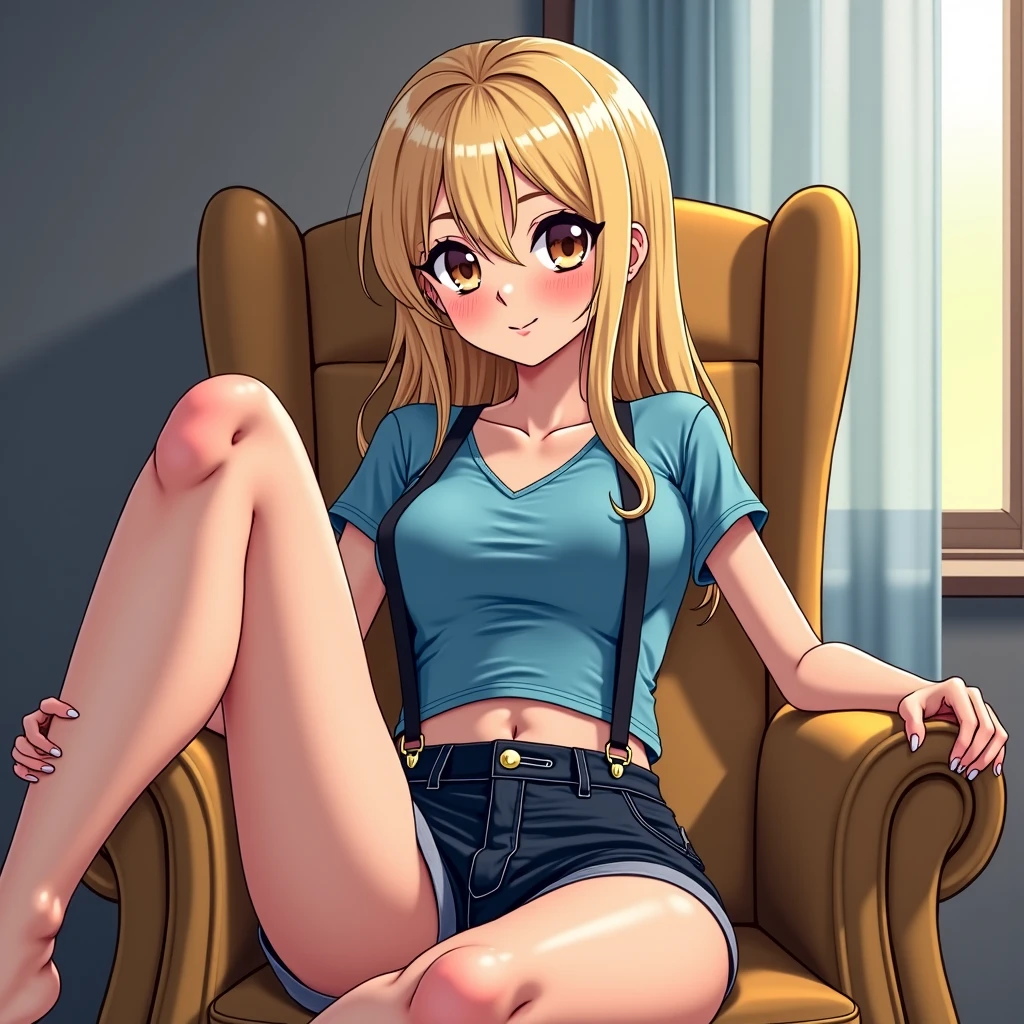Cindy Aurum Final Fantasy , no sofa , fully body, open jacket without buttons , ???????, beautiful medium breasts showing , sexy e semi nua, ripped mini skirt with beautiful smile,, hand on private parts, long  hair, surreal, 4K
