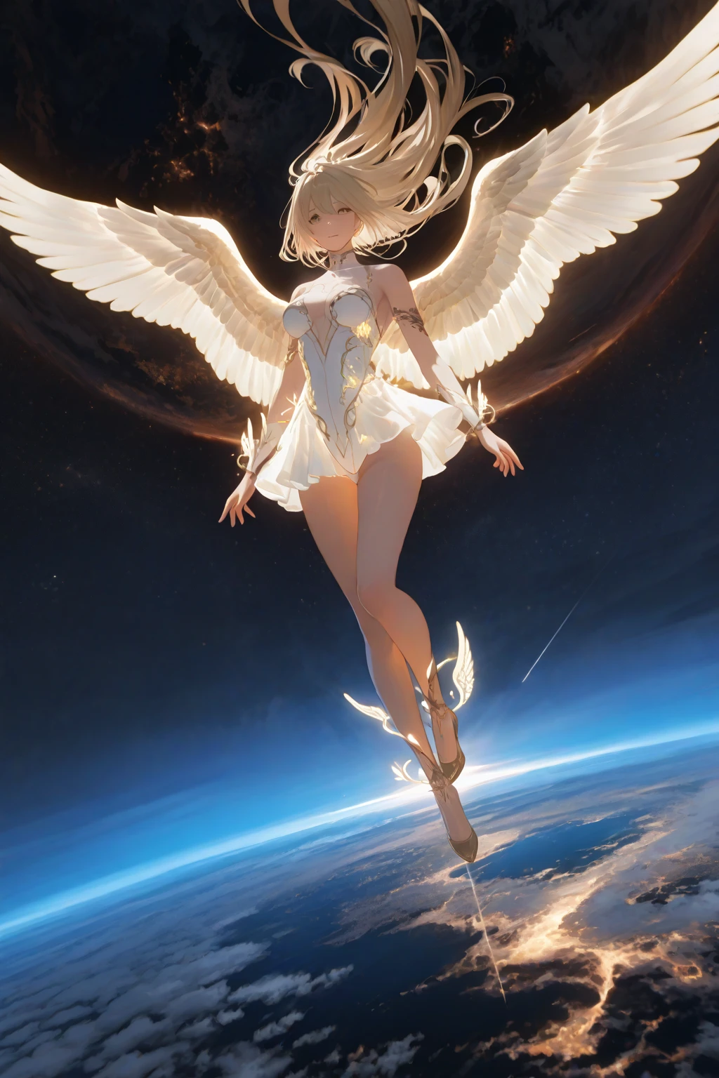 a view, universe, stars, 8k, HD , Wallpaper, afternoon, beautiful clouds, heaven look, moon, earth, angel flying